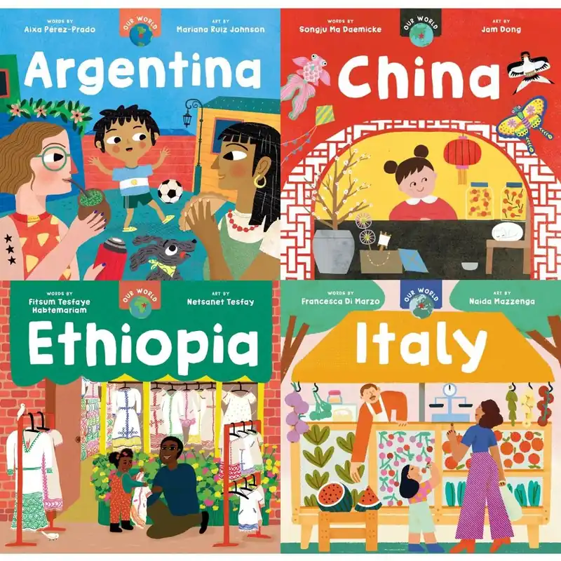 High Quality Our World Set #3: Argentina, China, Ethiopia, Italy (Collection of 12 Board Books)